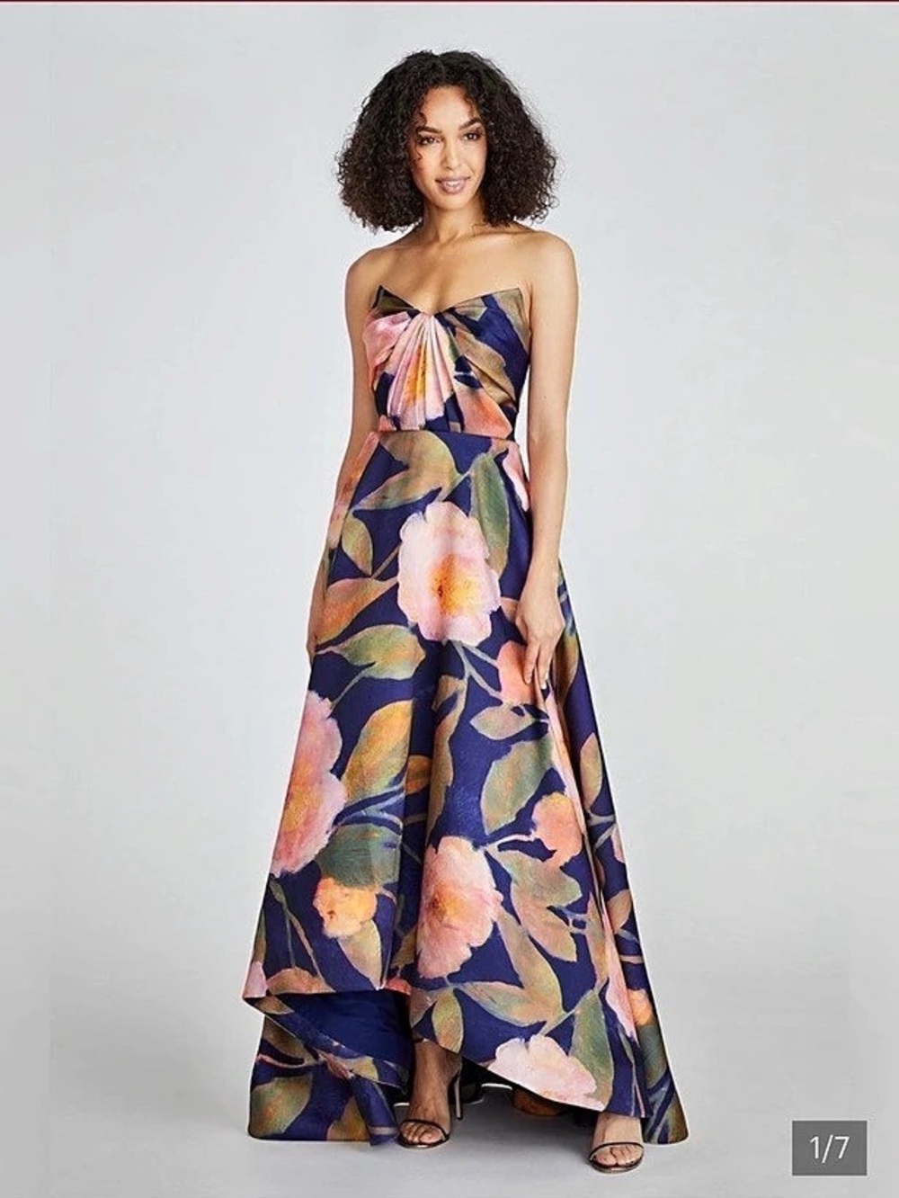 Mikado Gown Theia Emilia Strapless Maxi Floral Strapless Maxi in Blue & Pink